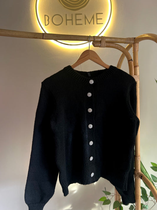 Black Rhinestones Cardigan