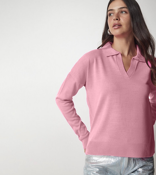 Polo Neck Pink Pullover