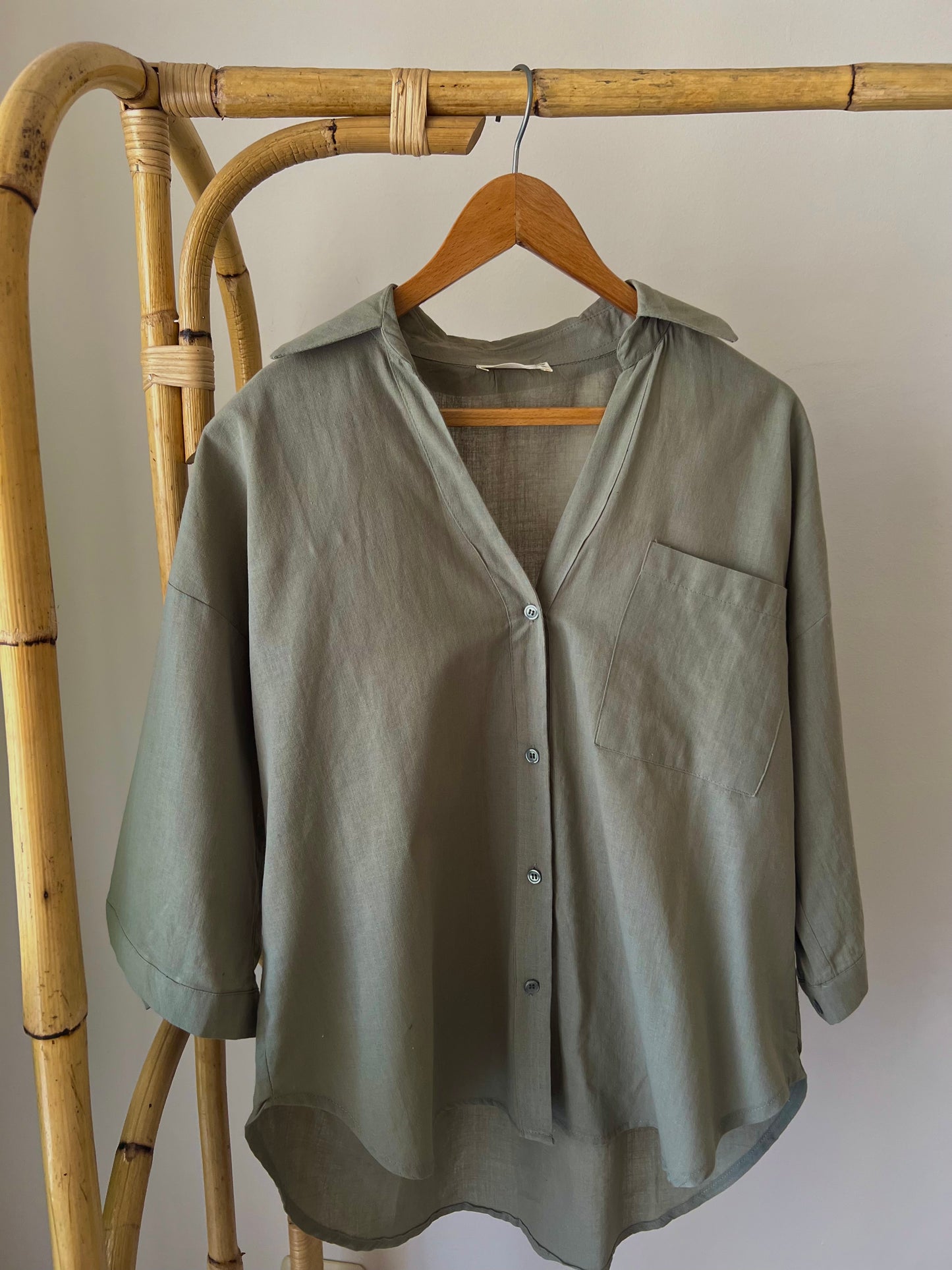 Olive Linen Oversized Shirt