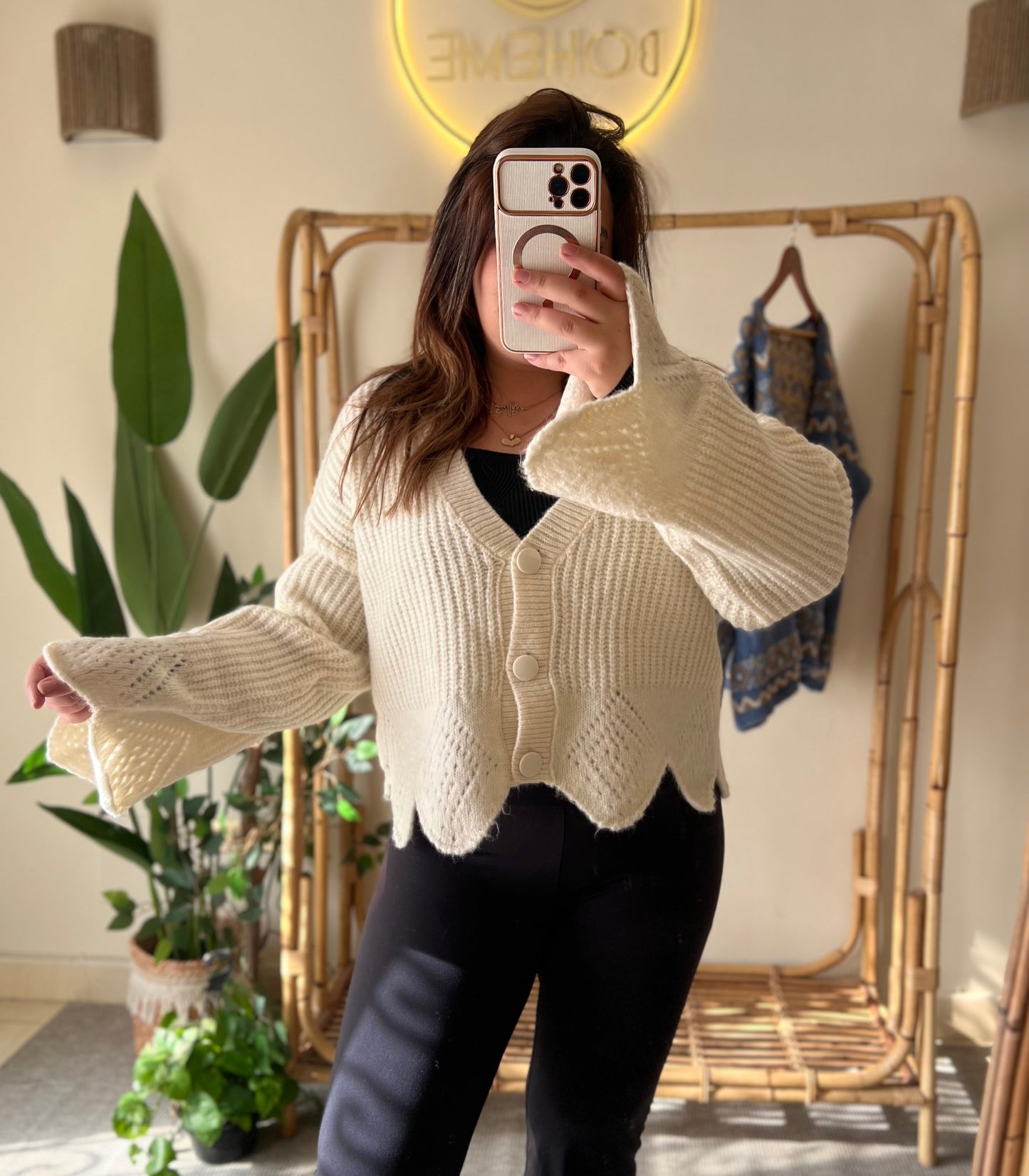 Cream Cardigan With Bell Sleeves