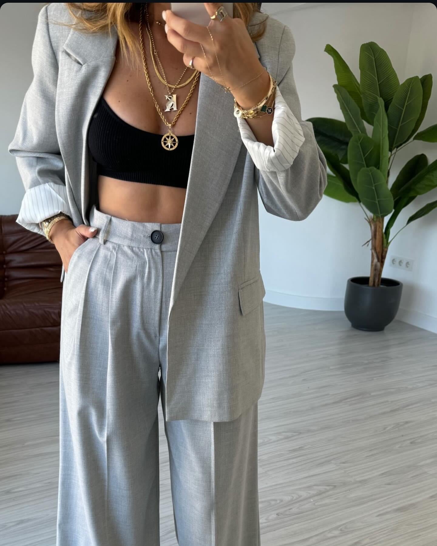 Grey Classic Palazzo Pants