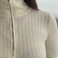 Zip Up Ribbed White Pullover
