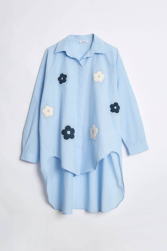 Blue Handmade Embroidery Floral Shirt