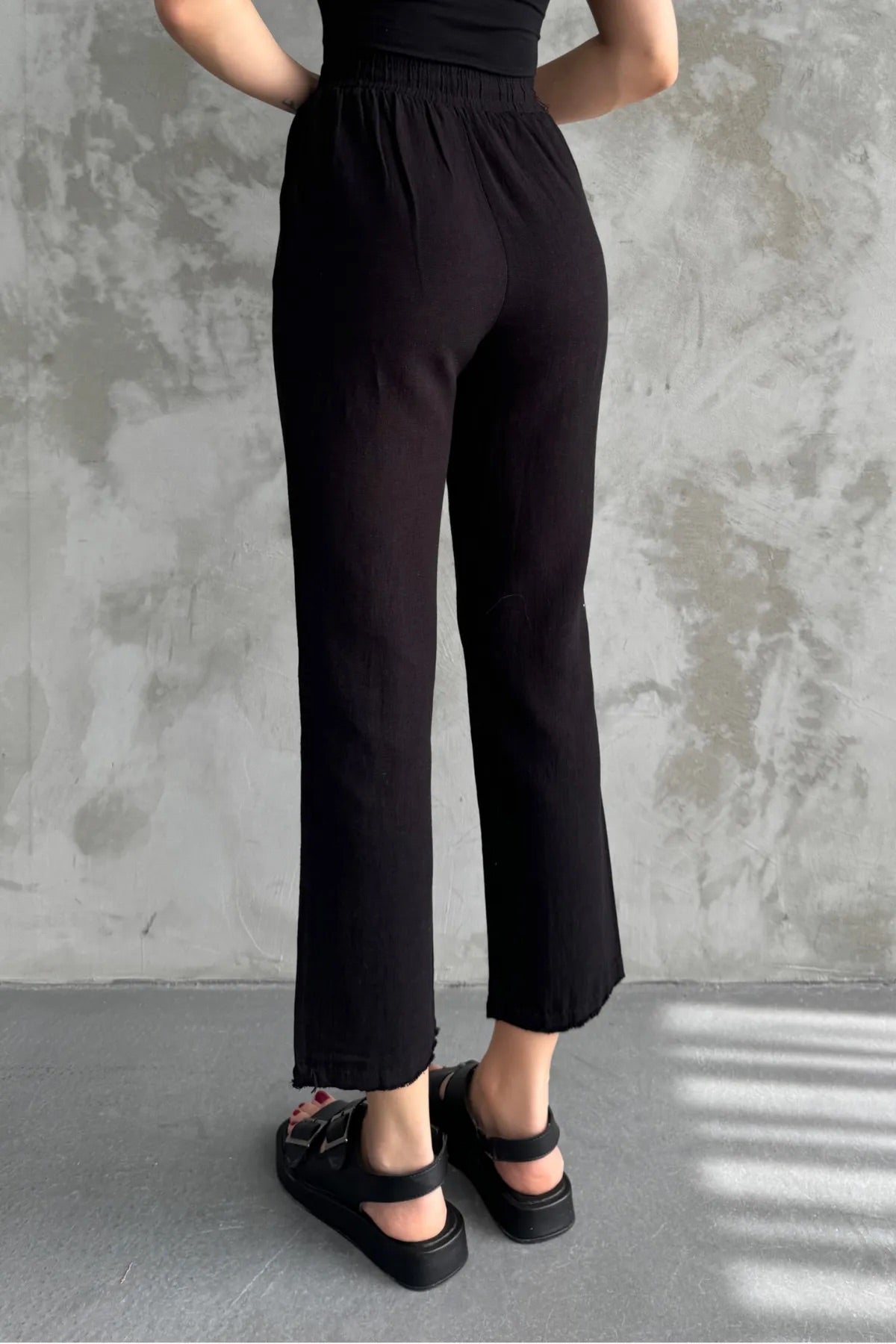 Black Muslin Cotton Pants With Fringes