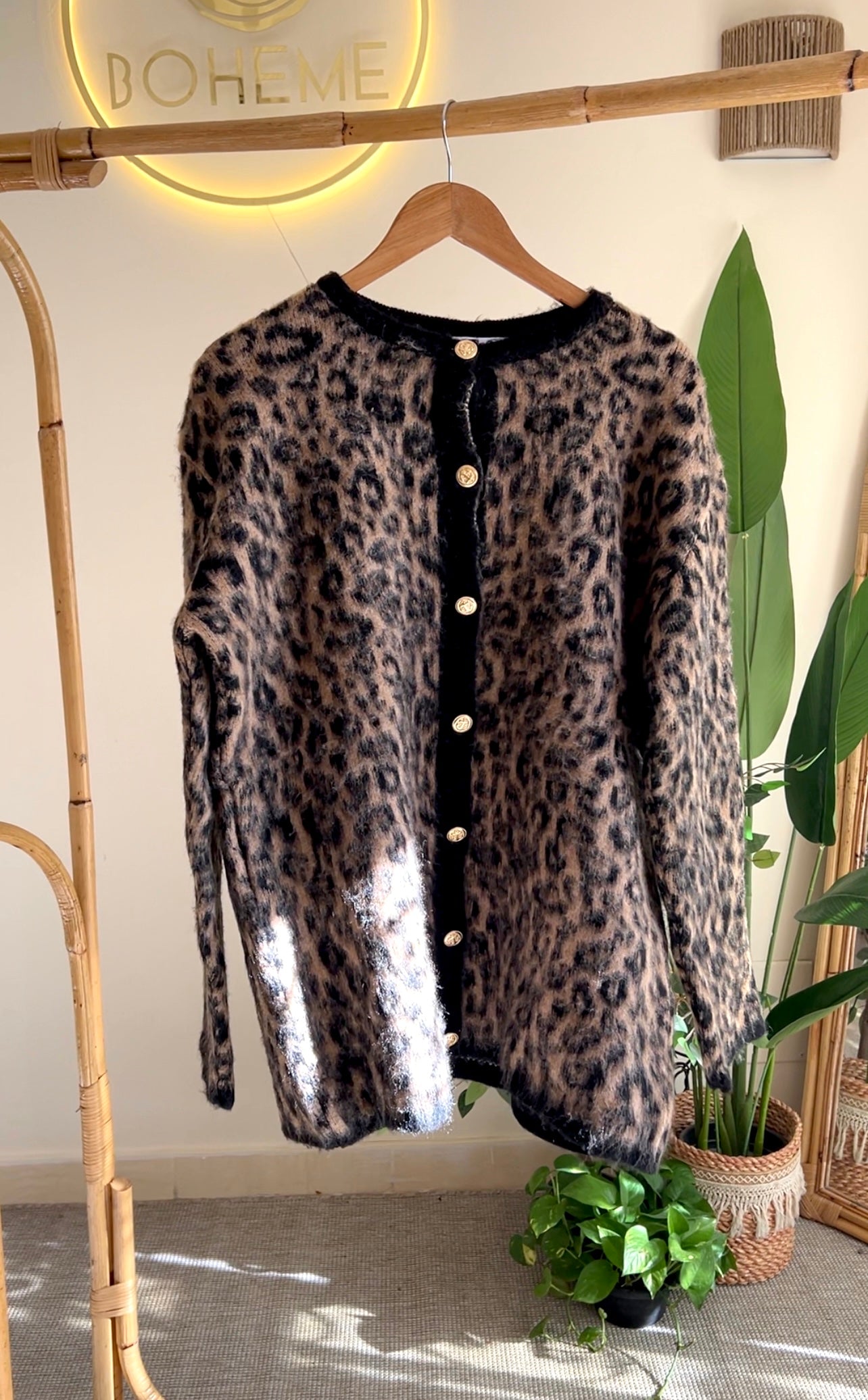 Brown Leopard Mohair Long Cardigan