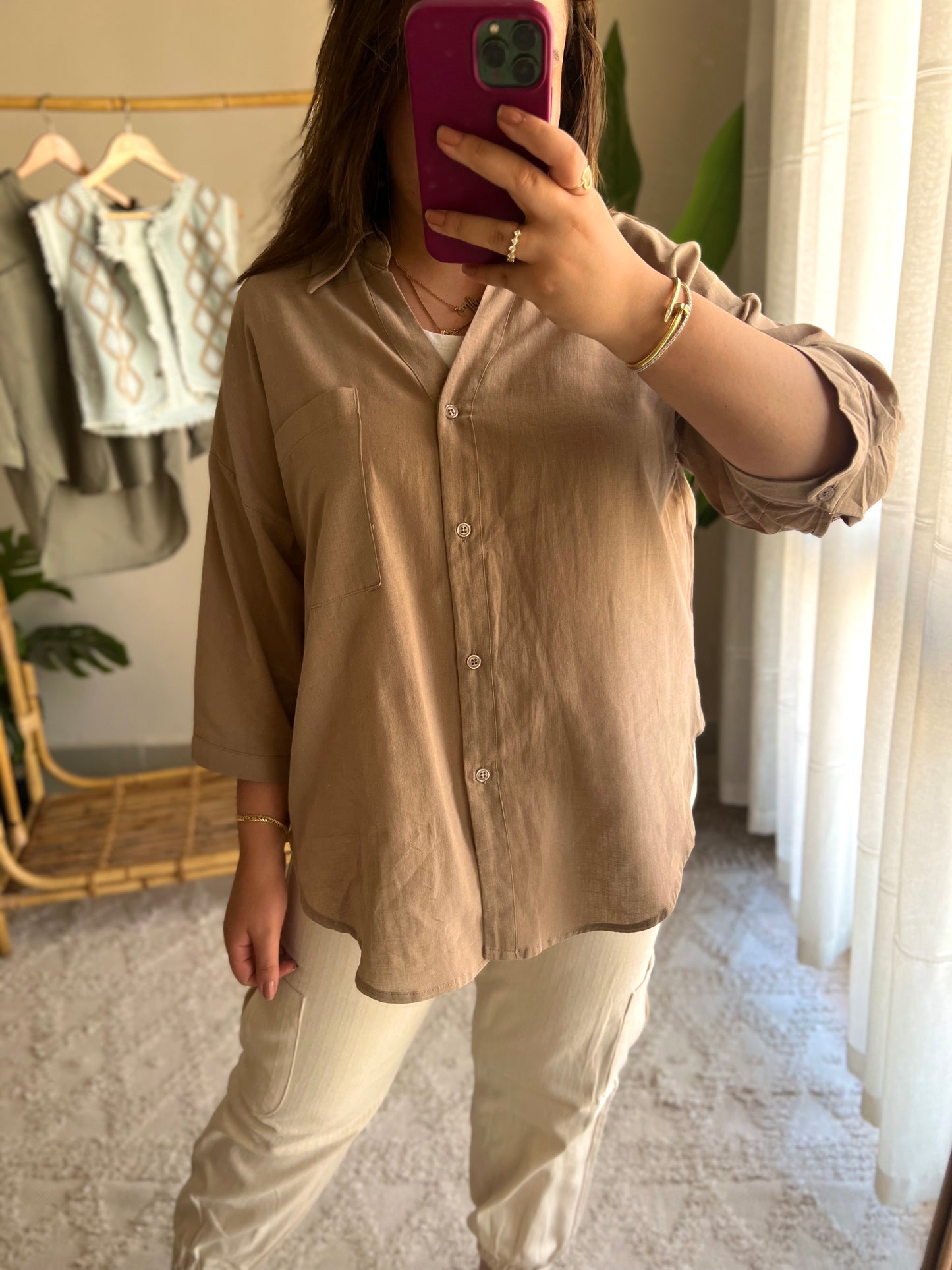 Khaki Linen Oversized Shirt