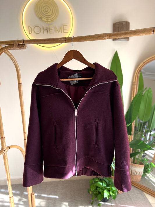 Burgundy Zip Up Wool Jacket