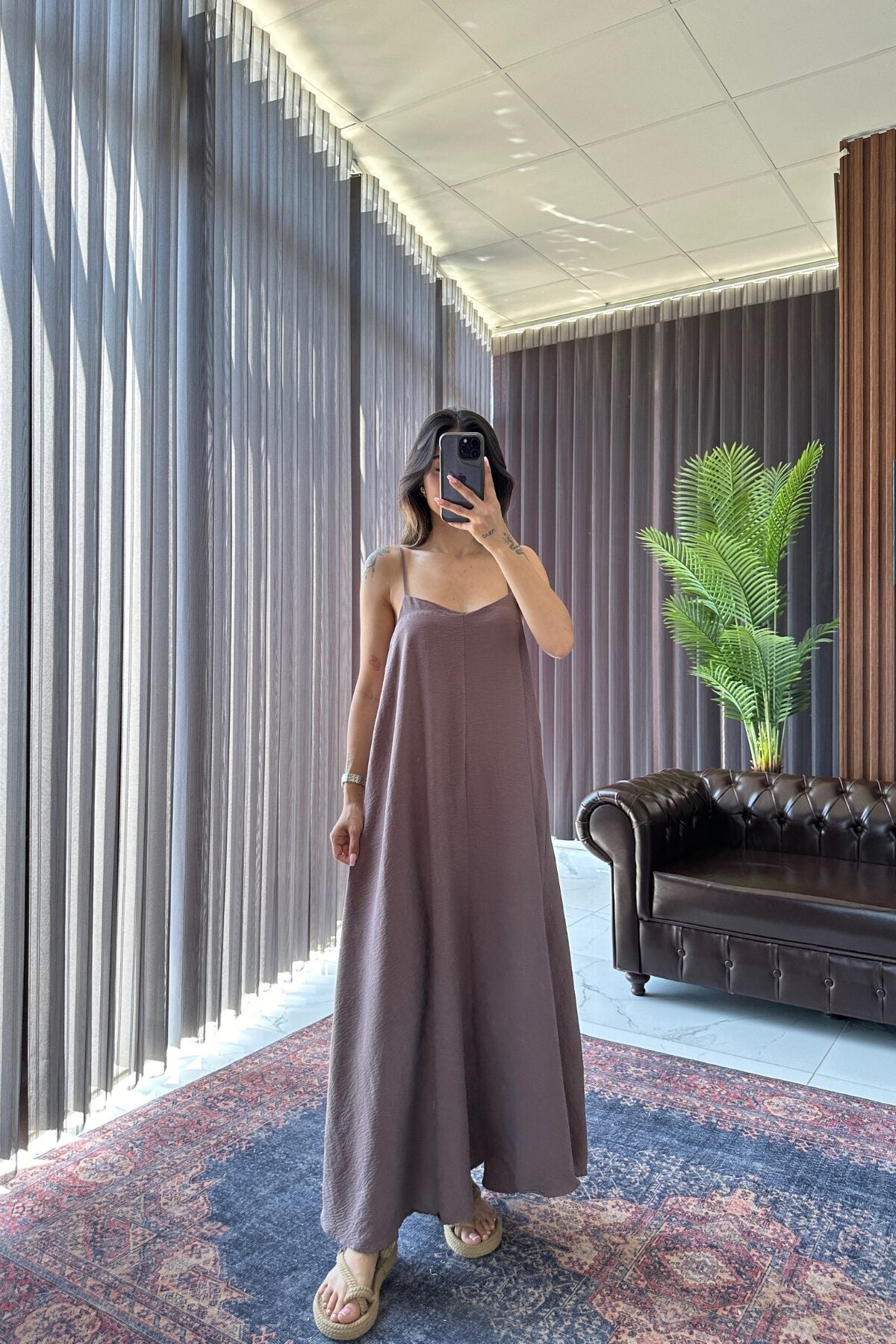 Brown Straps Basic Dress