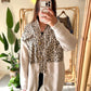 Denim X Triko Beige Leopard Jacket With Pockets