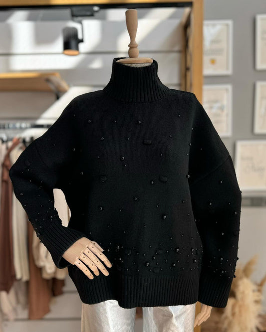 Black Pearl Pompom Pullover