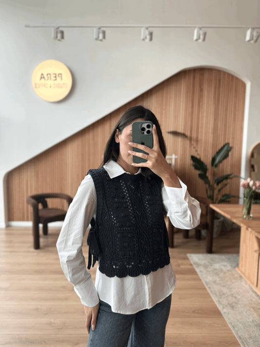Crochet Black Vest With Ties