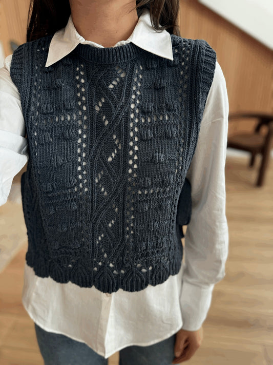 Crochet Black Vest With Ties