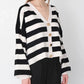 Stripped White X Black Cardigan With Golden Buttons