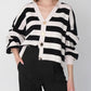 Stripped White X Black Cardigan With Golden Buttons