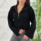 Black Half Zip Pullover With Bell Sleeves