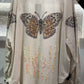 Premium Linen Embroidered Butterfly Beige Kimono