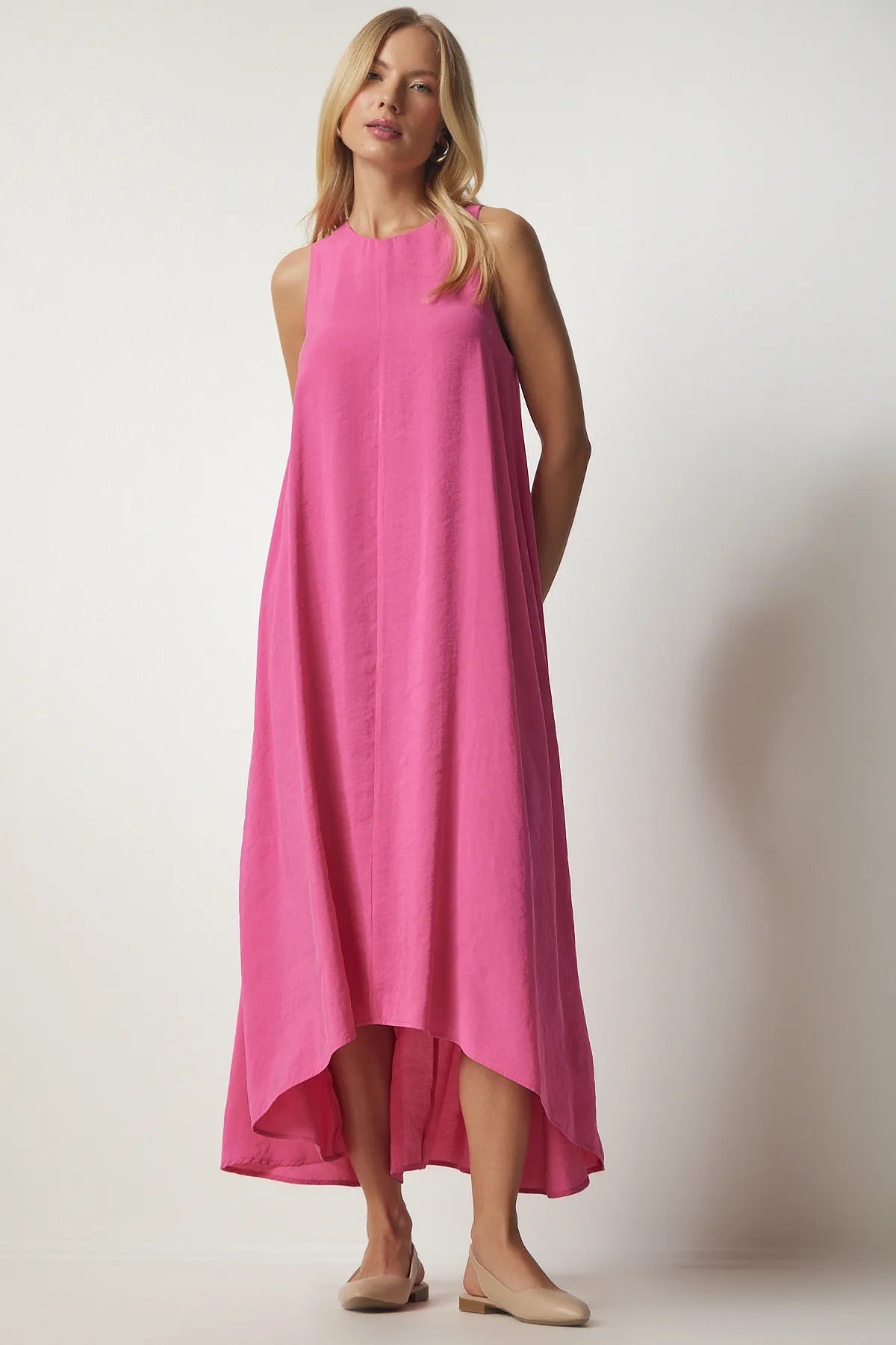 Fuchsia High-Low Dress With Pockets