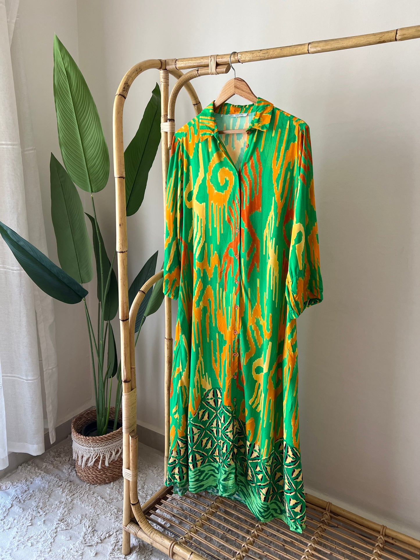 Orange X Green Painting Shirt Dress With Pockets