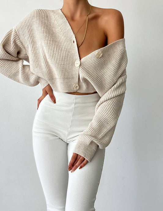 Cream Cardigan With Marble Buttons
