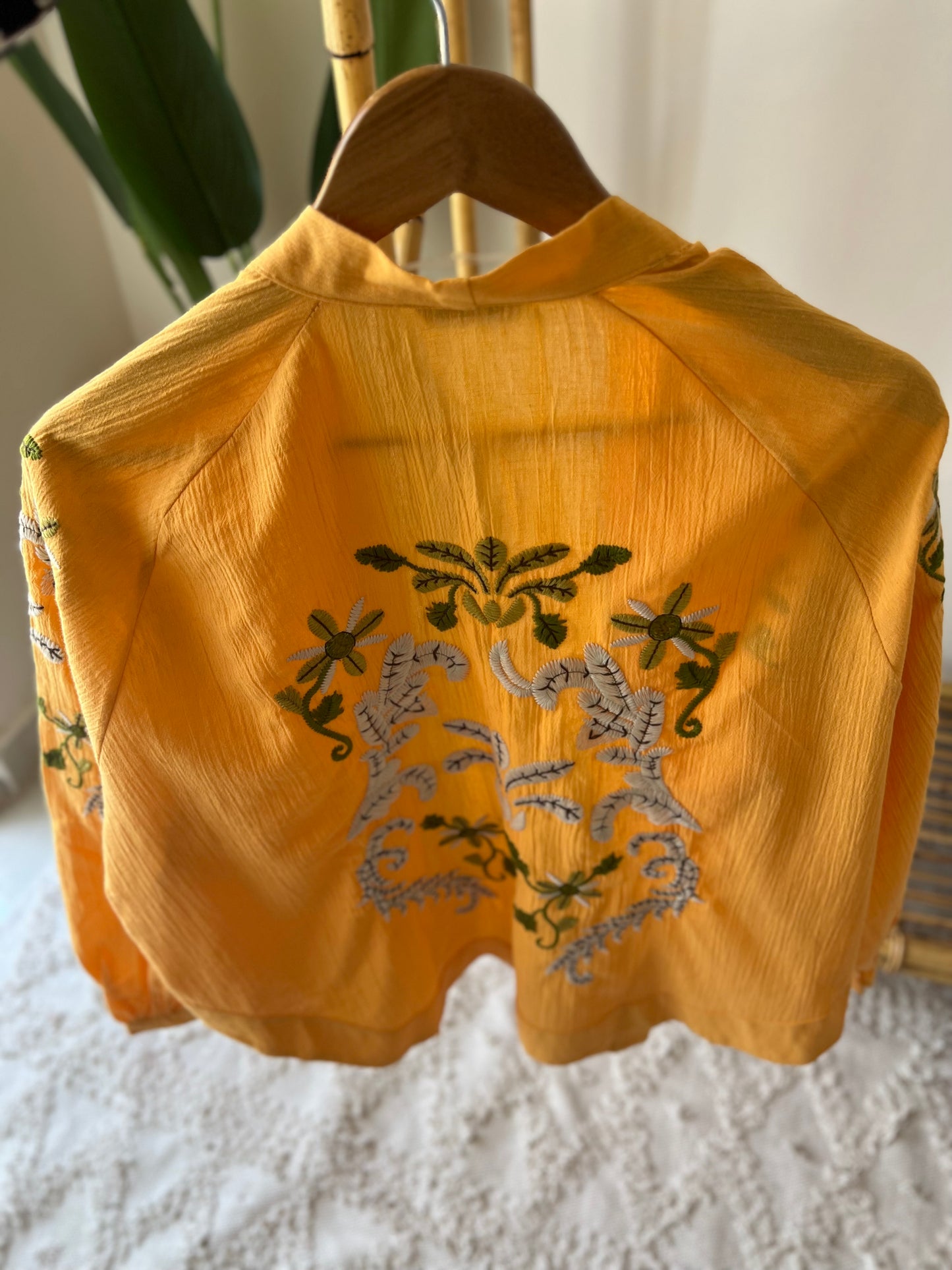 Orange Floral Embroidered Cotton Kimono