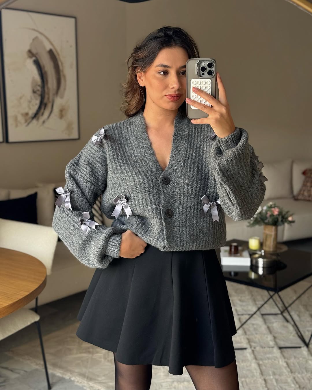 Grey Bow Triko Cardigan