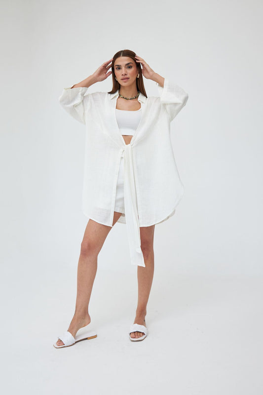 White Linen Tie Kimono