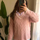 Pink Striped V Neck Pullover