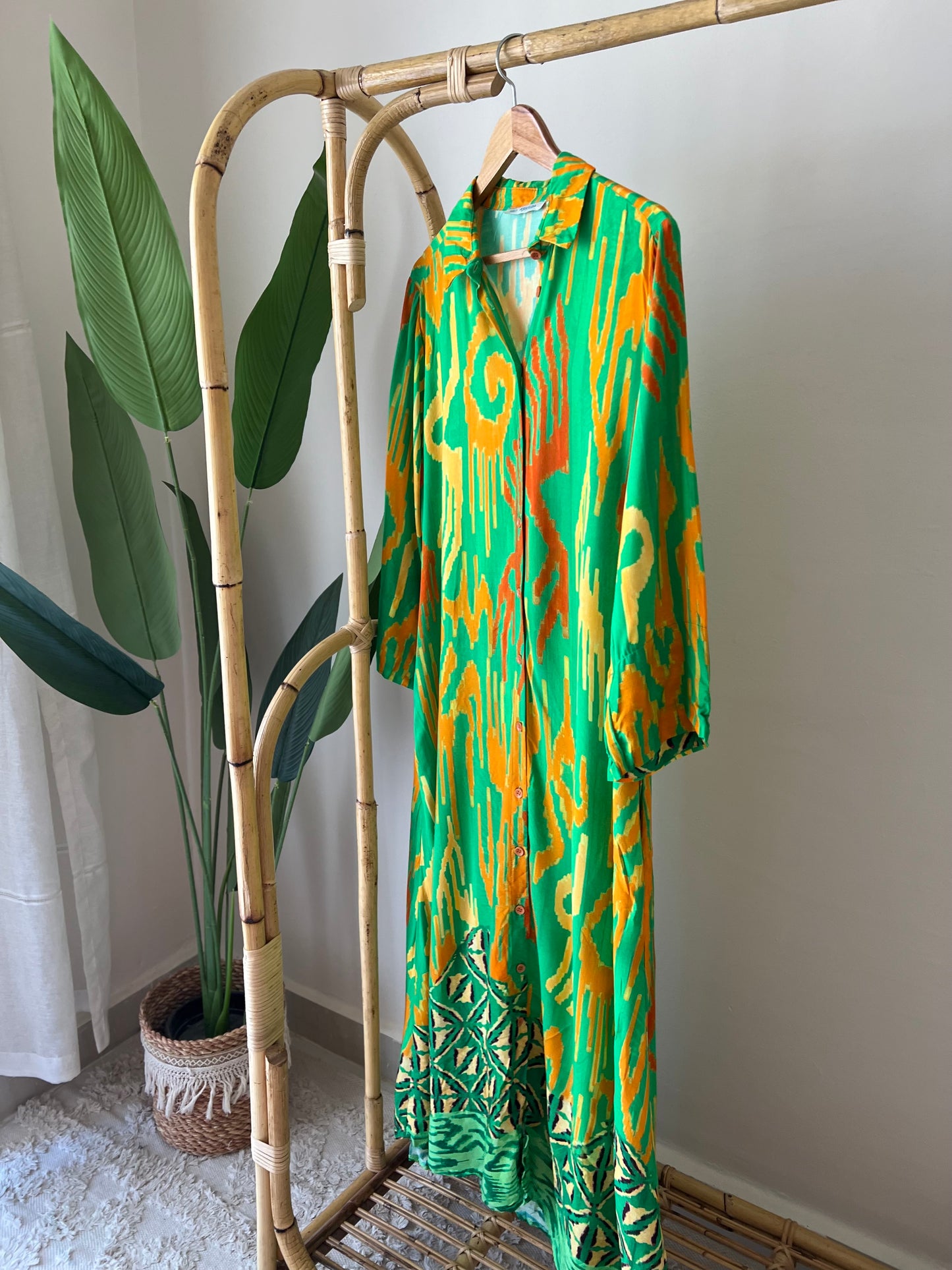 Orange X Green Painting Shirt Dress With Pockets