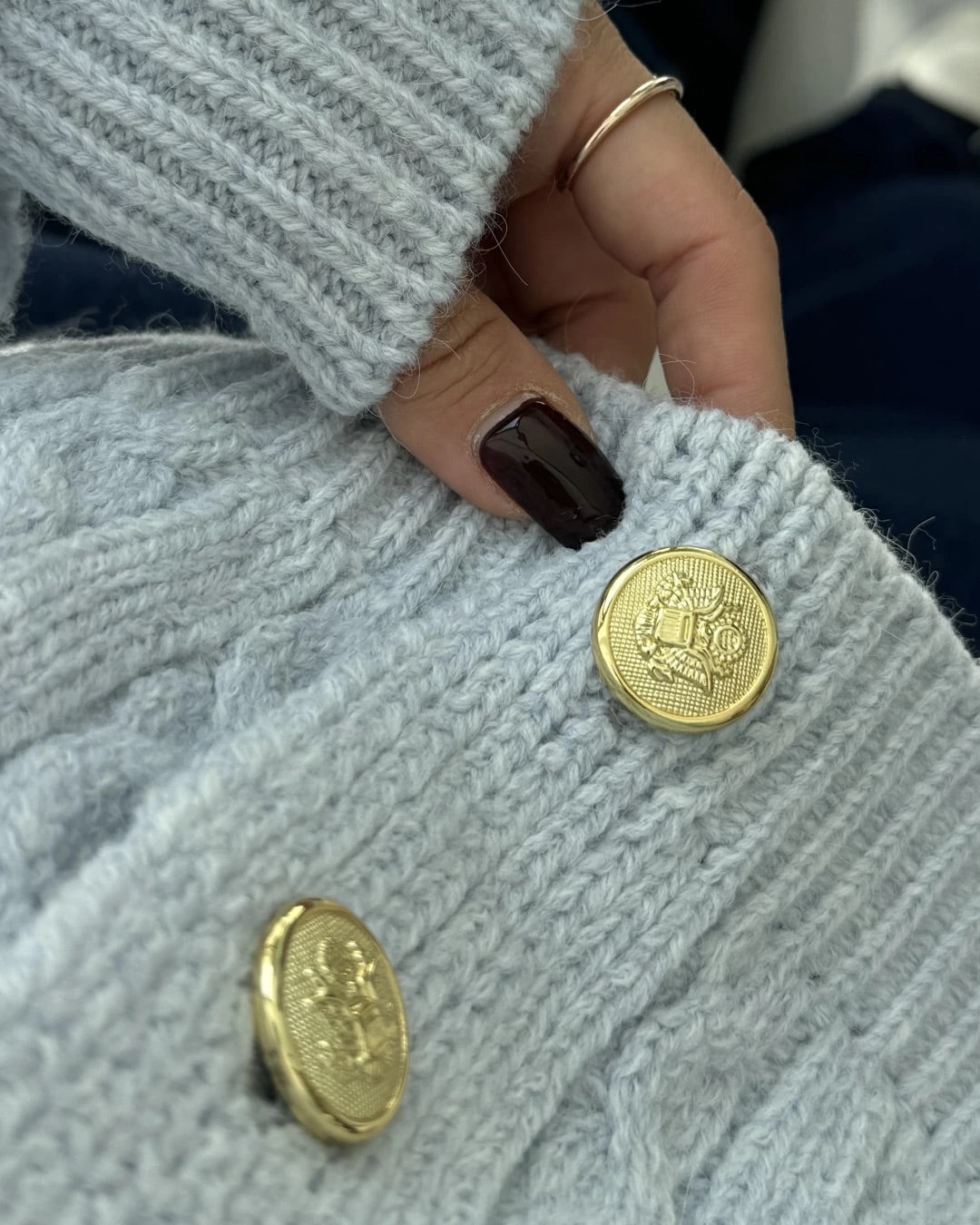 Baby Blue Braided Cardigan With Golden Buttons