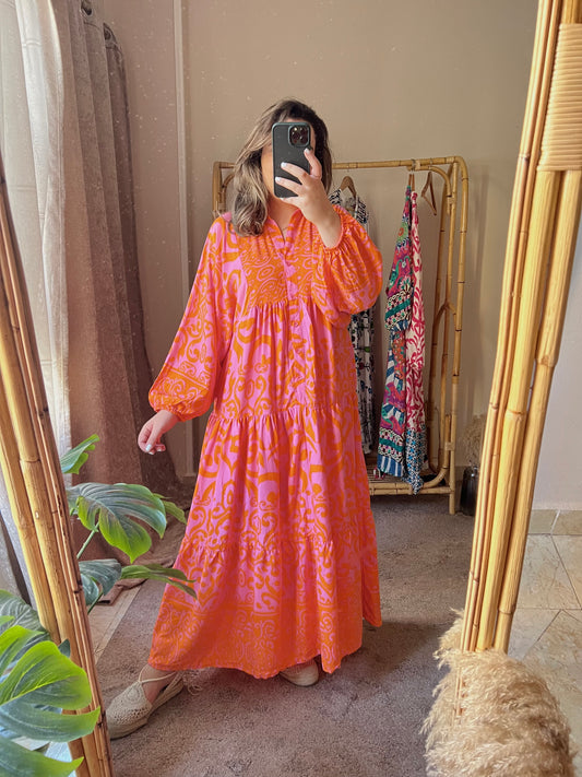 Pink Orange Geo Boho Dress