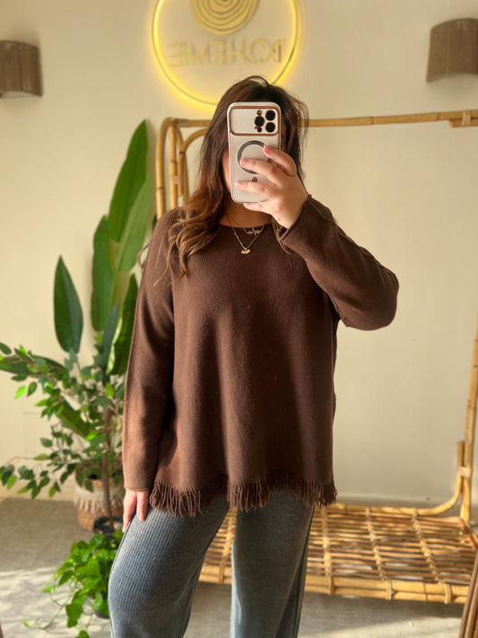 Italian Brown Fringe Pullover