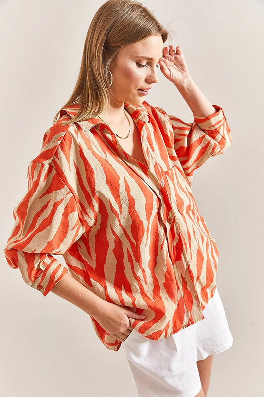 Zebra Orange X Beige Oversized Shirt