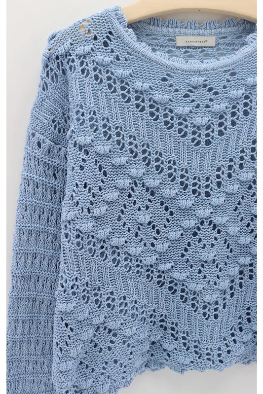 Crochet Pompom Baby Blue Pullover