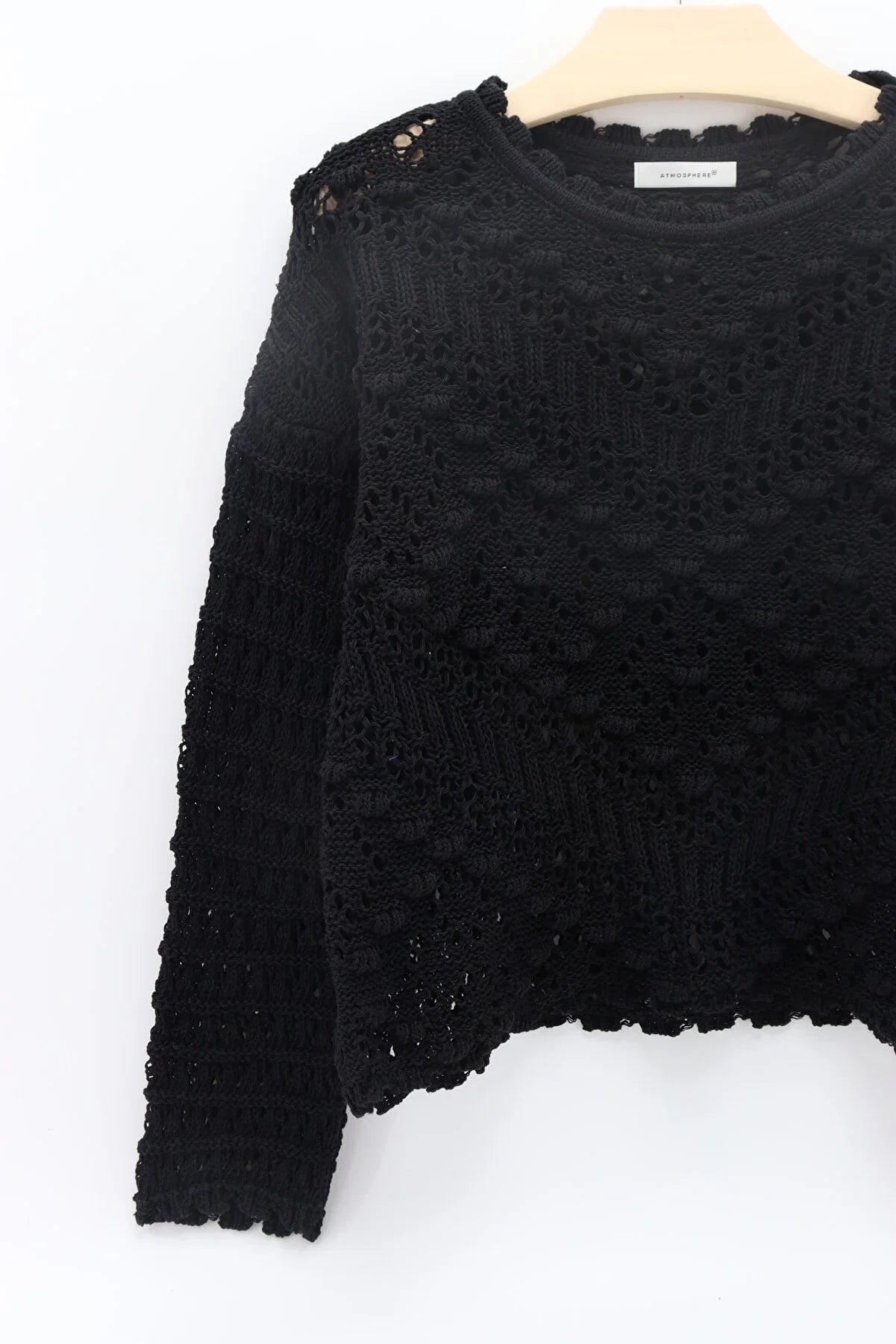 Crochet Pompom Black Top