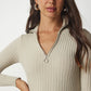 Zip Up Ribbed Beige Pullover