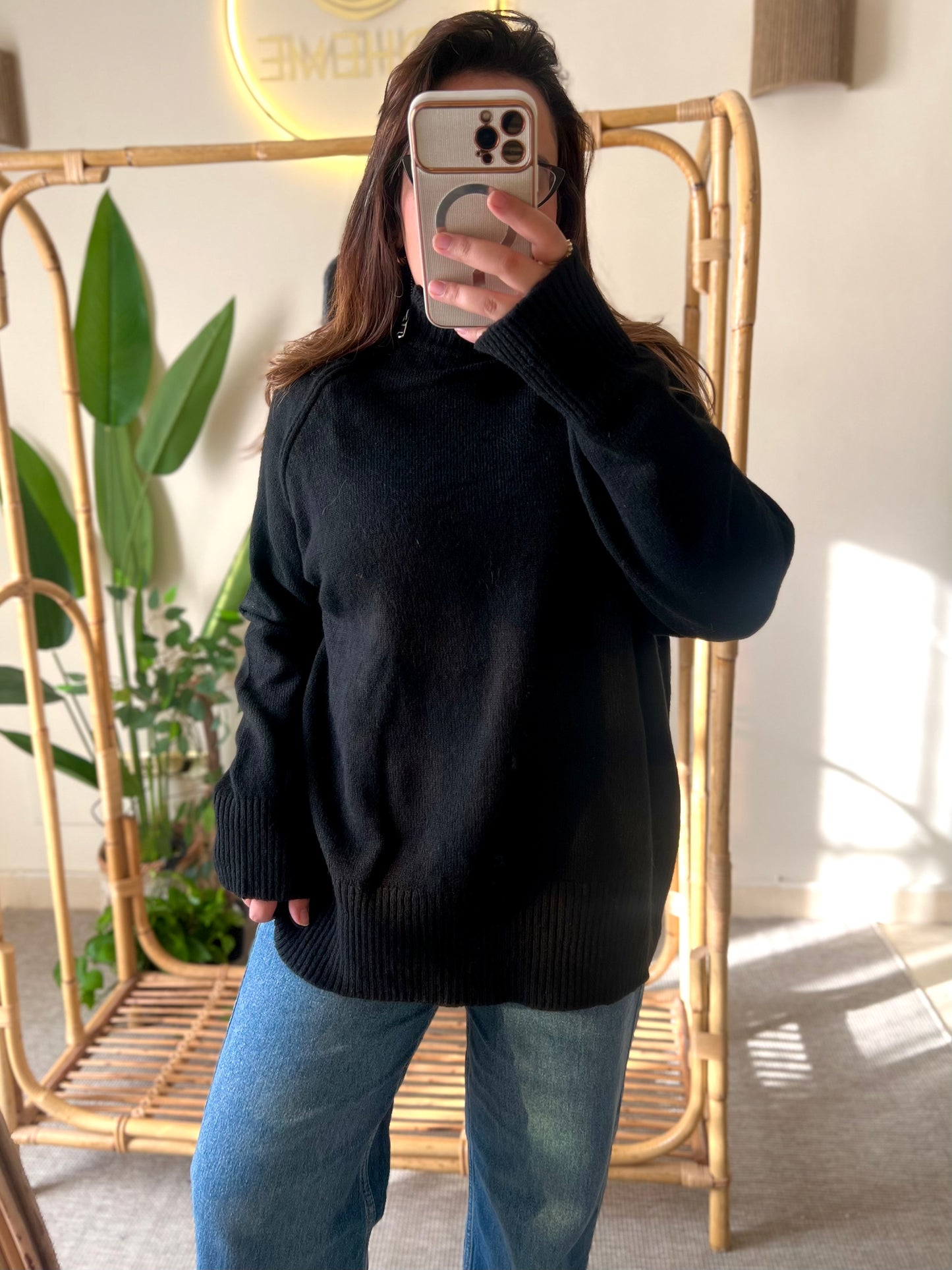 Black Zip Up Collar Pullover