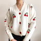 White Cherry Cardigan With Red Buttons
