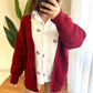 Burgundy Double Pockets Knitted Cardigan