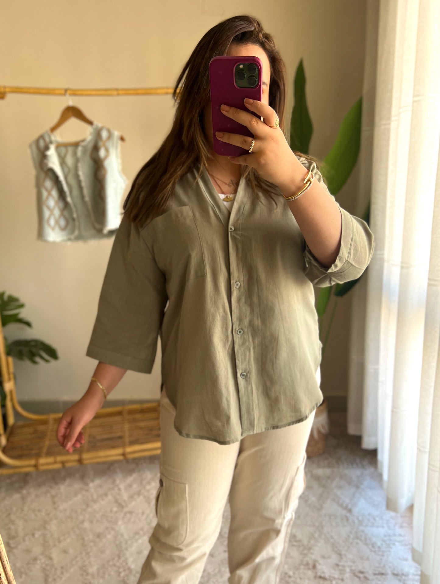 Olive Linen Oversized Shirt