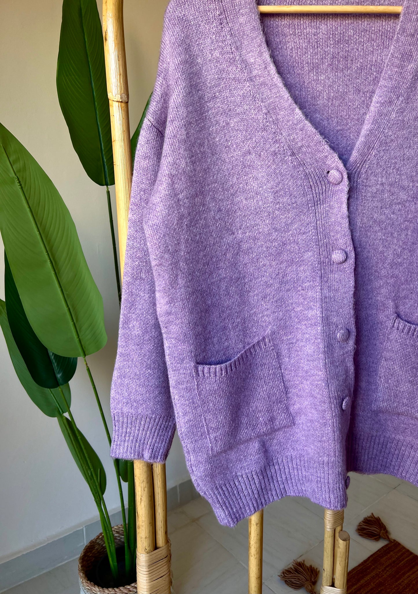 Lilac Double Pockets Knitted Cardigan
