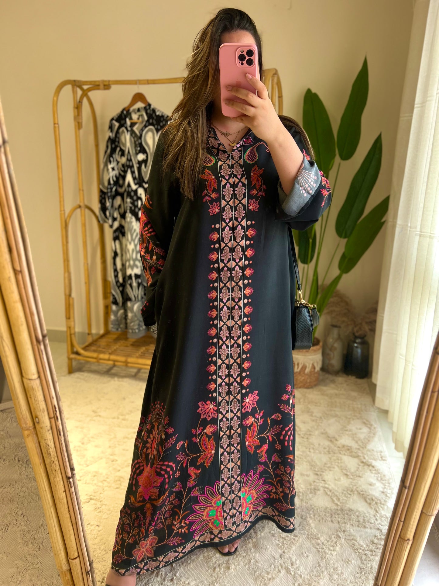 Black Arabian Floral Dress With Pockets