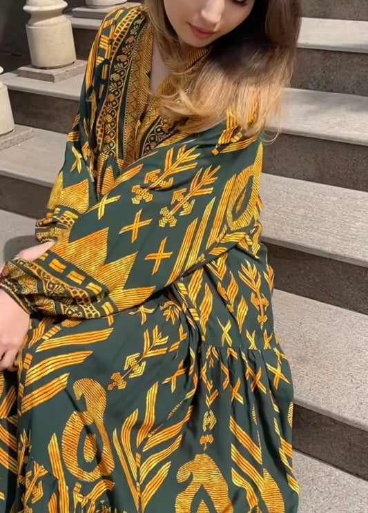 Teal & Golden Patterned Dress