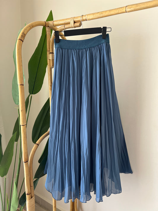 Blue Chiffon Pleated Maxi Skirt