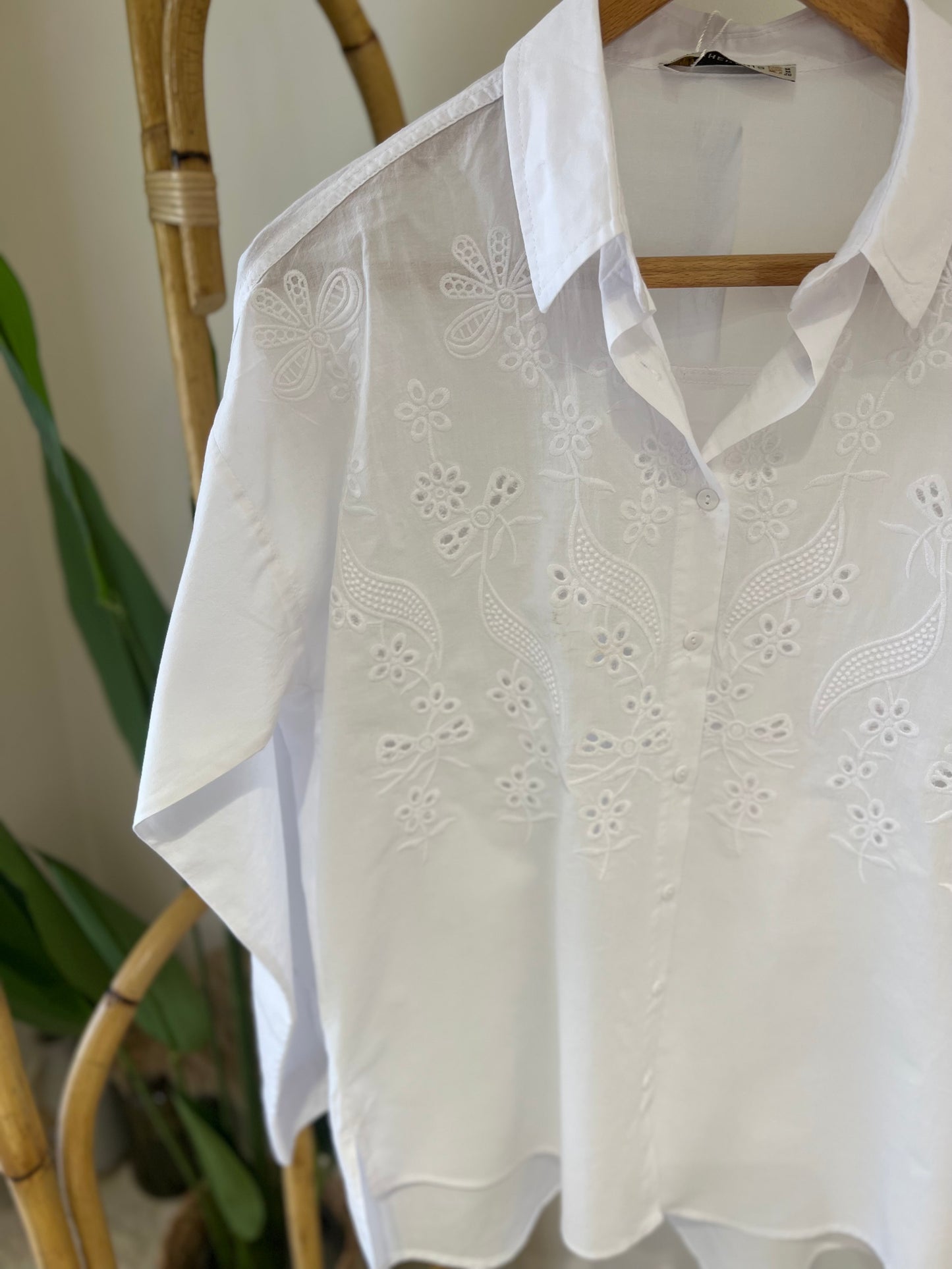 White Embroidered Cotton Shirt