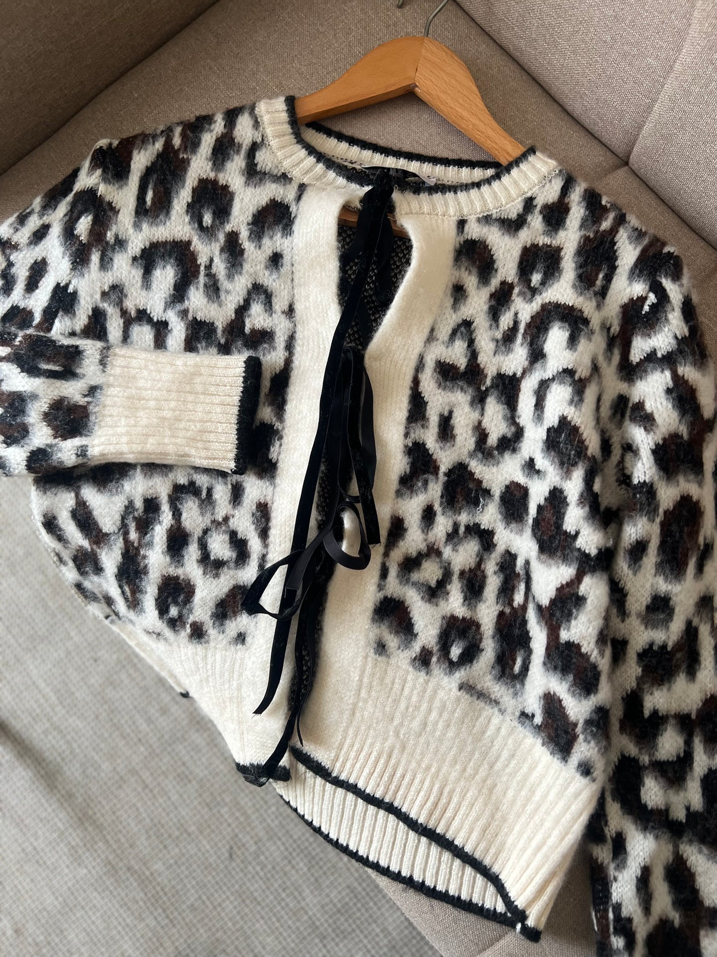 Leopard Black & Brown Cardigan With Velvet Ties