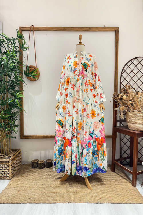 Off White Floral Wide Dress