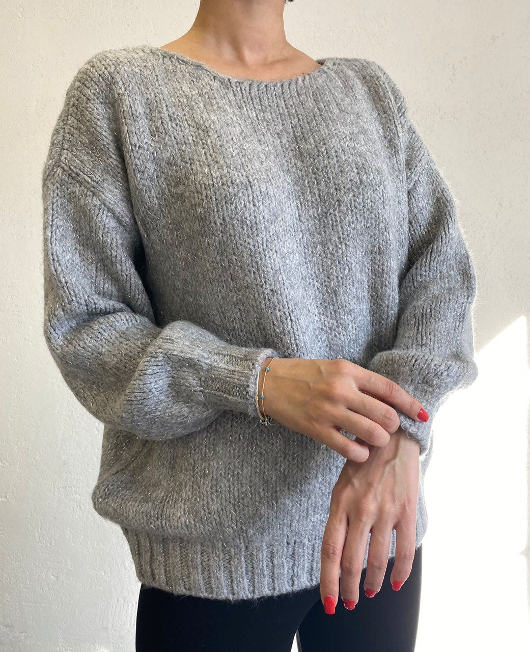 Grey Mohair Pullover With Silver Threads