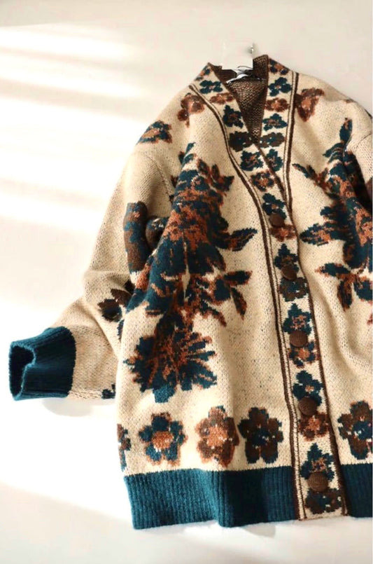Vintage Beige Floral Cardigan