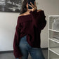 Burgundy Off Shoulder Triko Pullover