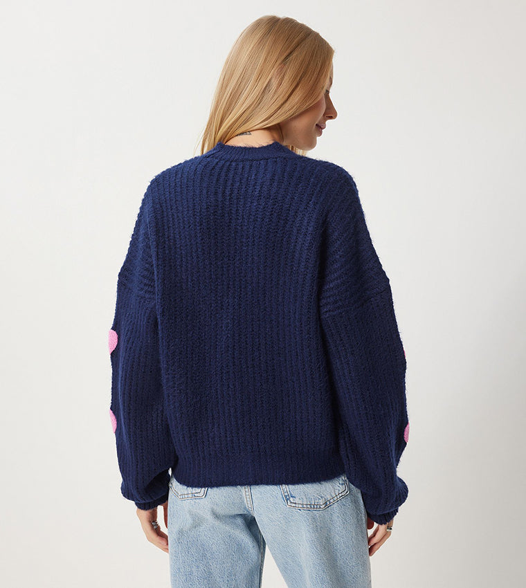 Navy X Pink Hearts Triko Cardigan